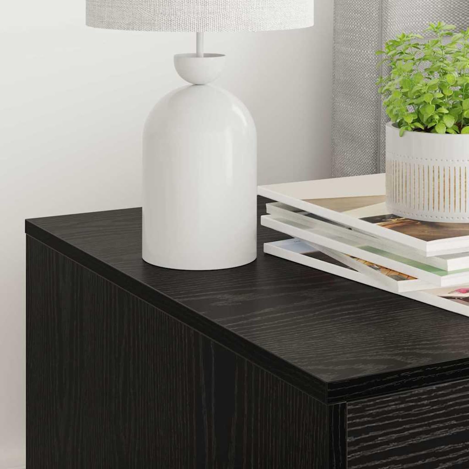 Gecheer Katzenstreu Box Umzäunung, Holzwerkstoff-Konstruktion Schwarz Eichen-Optik 47x59x42 cm für Katzen-Toilette, modernes Design für das Wohnzimmer