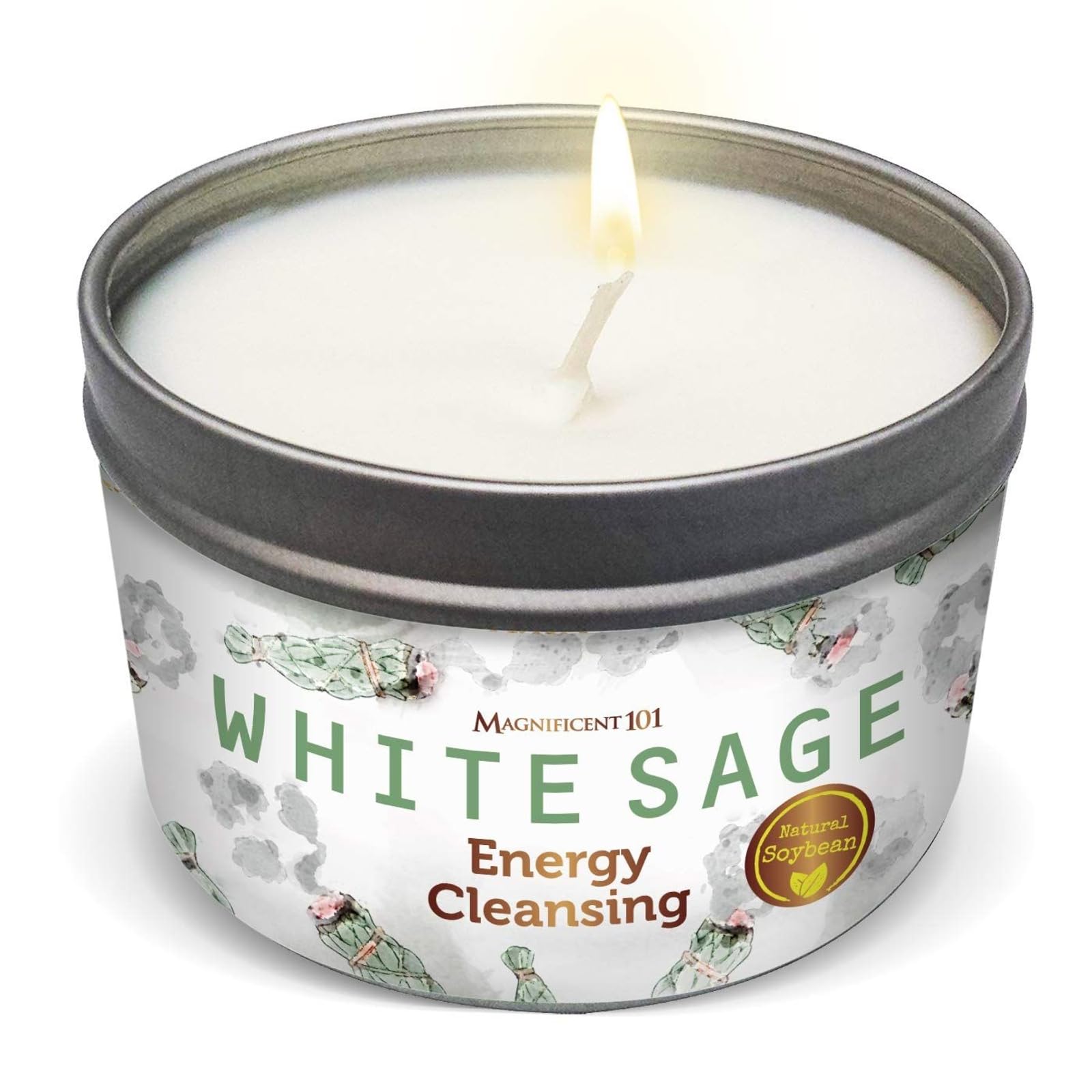 MAGNIFICENT 101 Uncrossing White Sage Smudge Candle - 6 Oz Soy Wax, 35-Hour Burn - Spiritual Healing & Energy Cleansing - Chakra Balancing & Manifestation