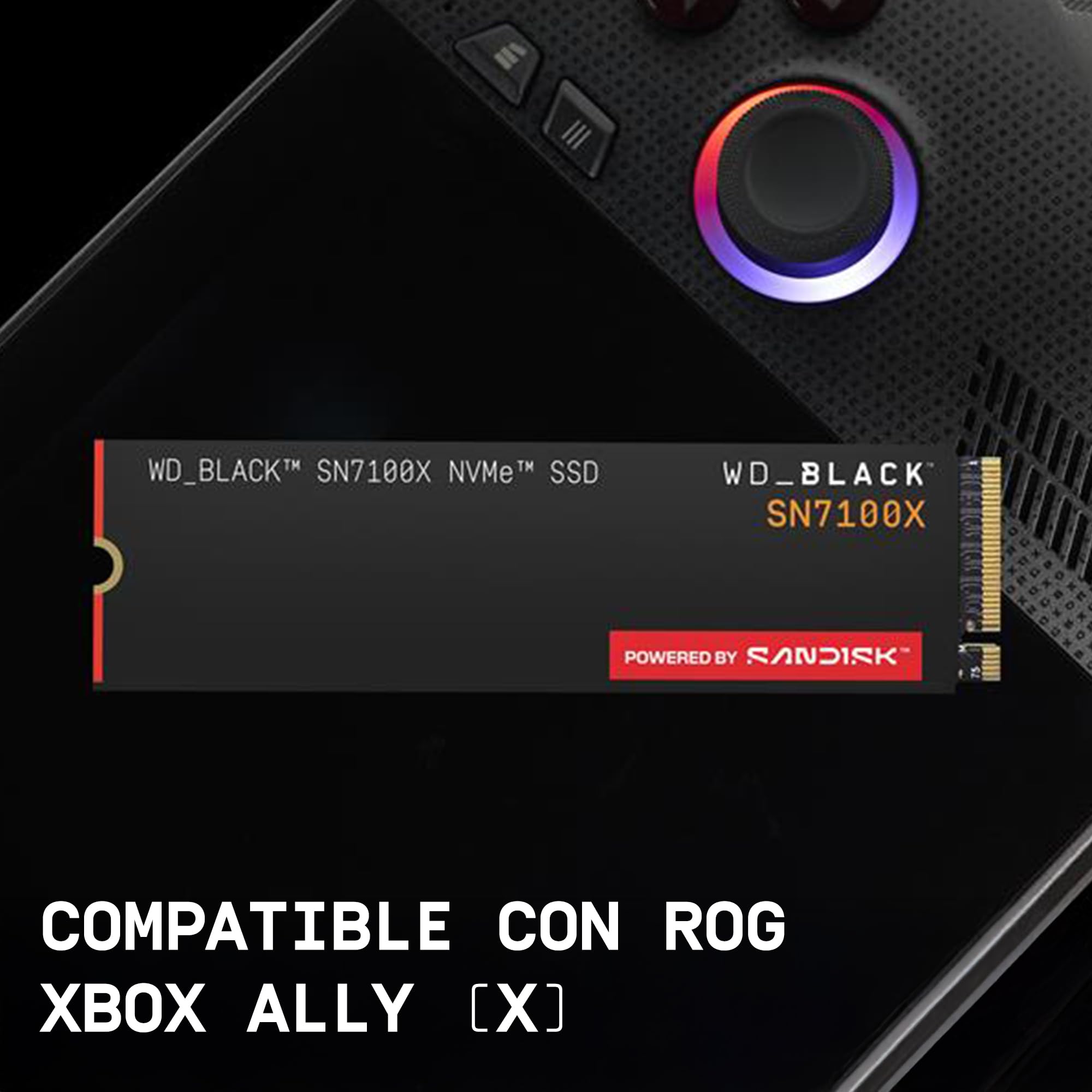 WD_Black SN7100X NVMe SSD de 4 TB (hasta 7.000 MB/s de velocidades de Lectura, con Licencia Oficial para ROG Xbox Ally (X) y PC, PCIe Gen4, Sandisk TLC 3D CBA NAND, Xbox Game Pass Ultimate de 1 Mes