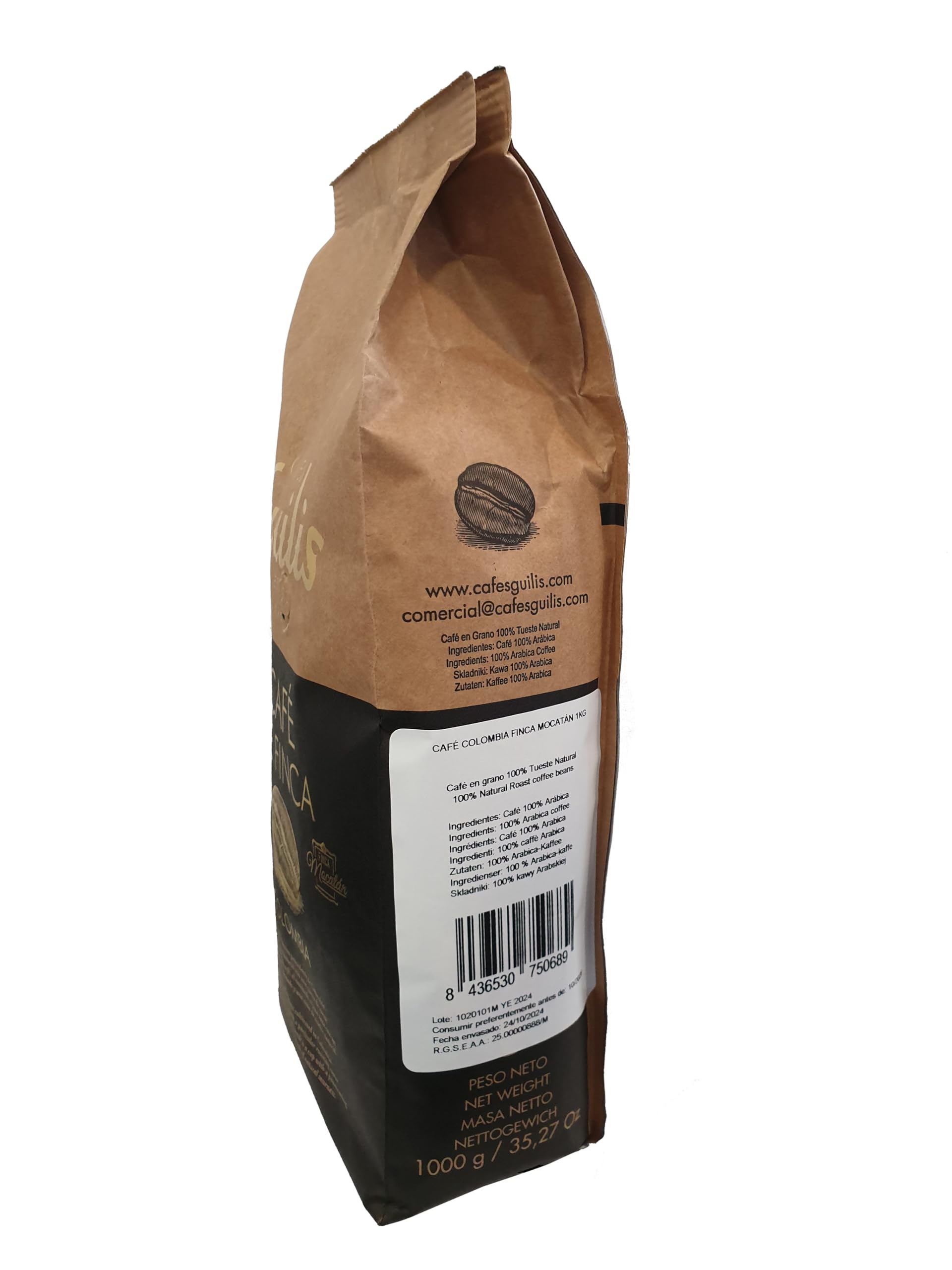 CAFES GUILIS DESDE 1928 Café Colombiano en Grano 100% Arábica Tueste Natural Finca Mocatán 1kg