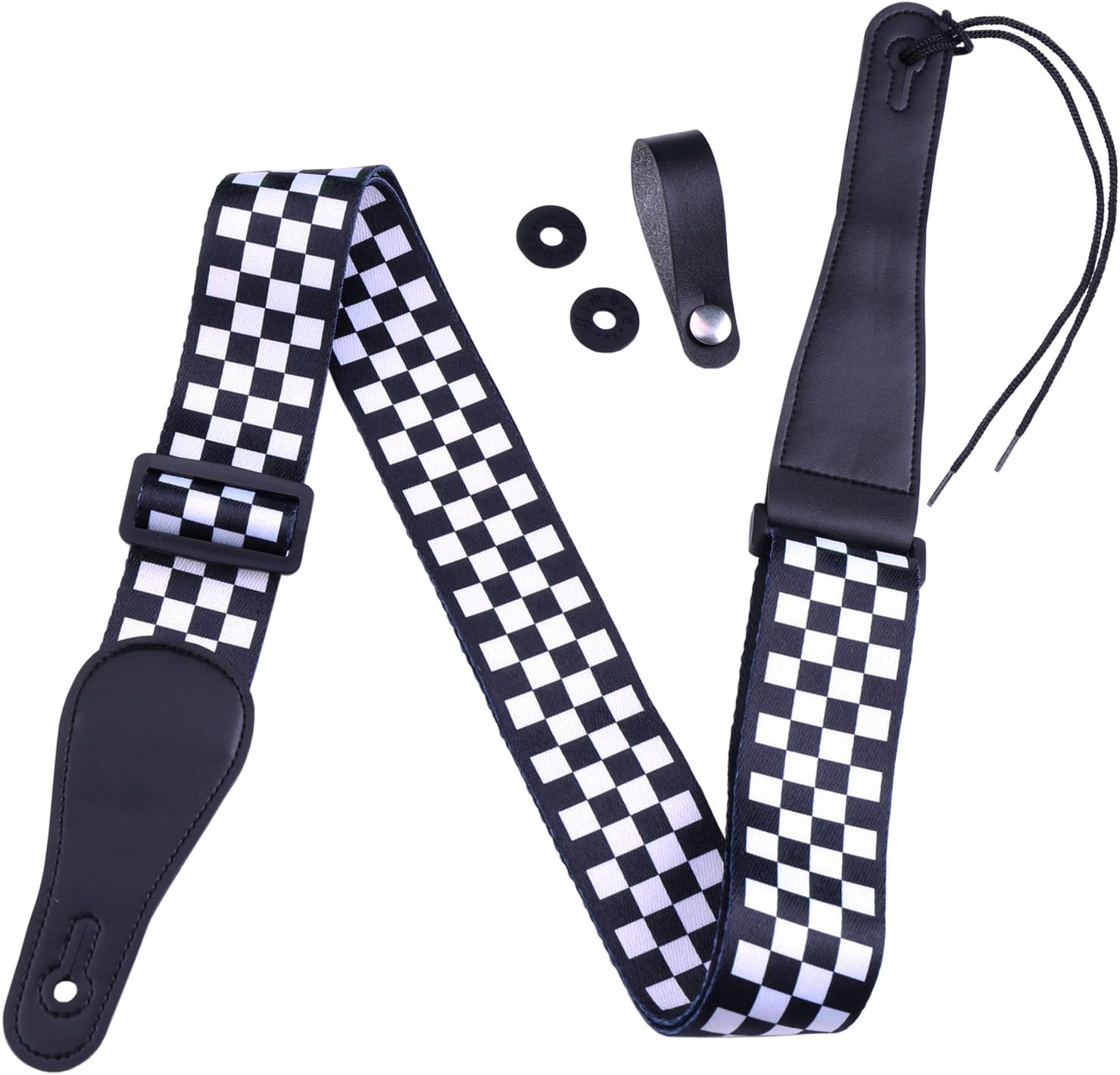 Guitar Strap for Acoustic, Electric and Bass Guitars - Soft Cotton & Genuine Leather Ends Guitar Shoulder Strap with 2 Strap Lock and Leather Button