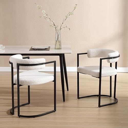 Miniatura 5 de Juego de 2 sillas de comedor de sherpa blancas, modernas sillas de comedor con respaldo cómodo, sillón tapizado para cocina, sala de estar, cocina,