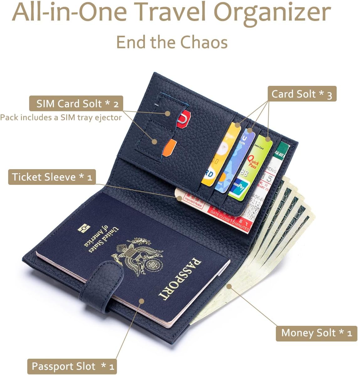 RFID Leather Passport Holder for Travel Women & Men – Slim Passport Wallet for Womens with Card Slots, Zippered Coins Pocket and Cash Holder Mother's Day Gift (Sapphire Blue) - Image 2