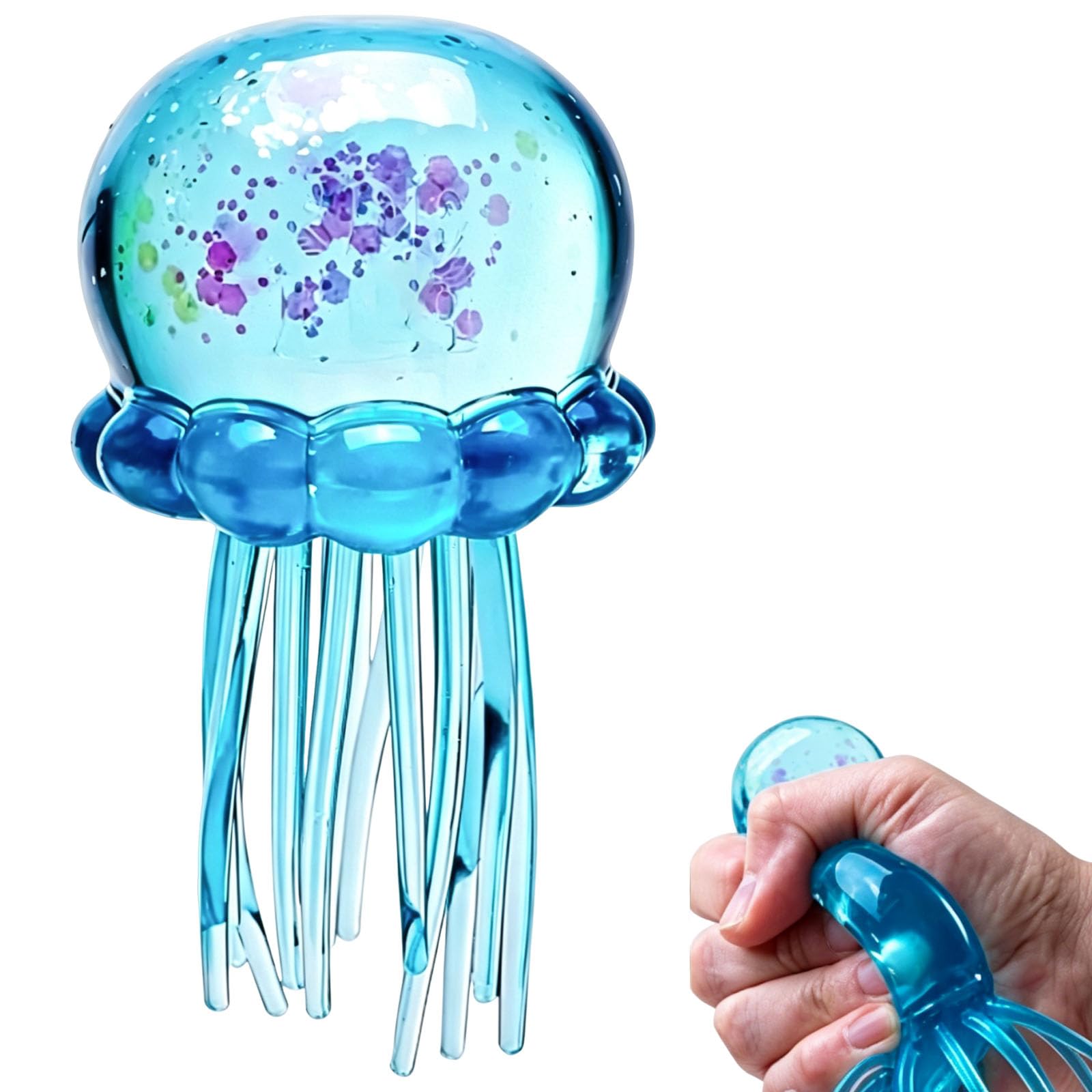 1 Pcs Blue Jellyfish Squishy Fidget Toys, Glitter Jellyfish Squishy Toy with Wiggly Tentacles for Anxiety Relief, Portable Decompression Toy for Kids Adults Office School Travel