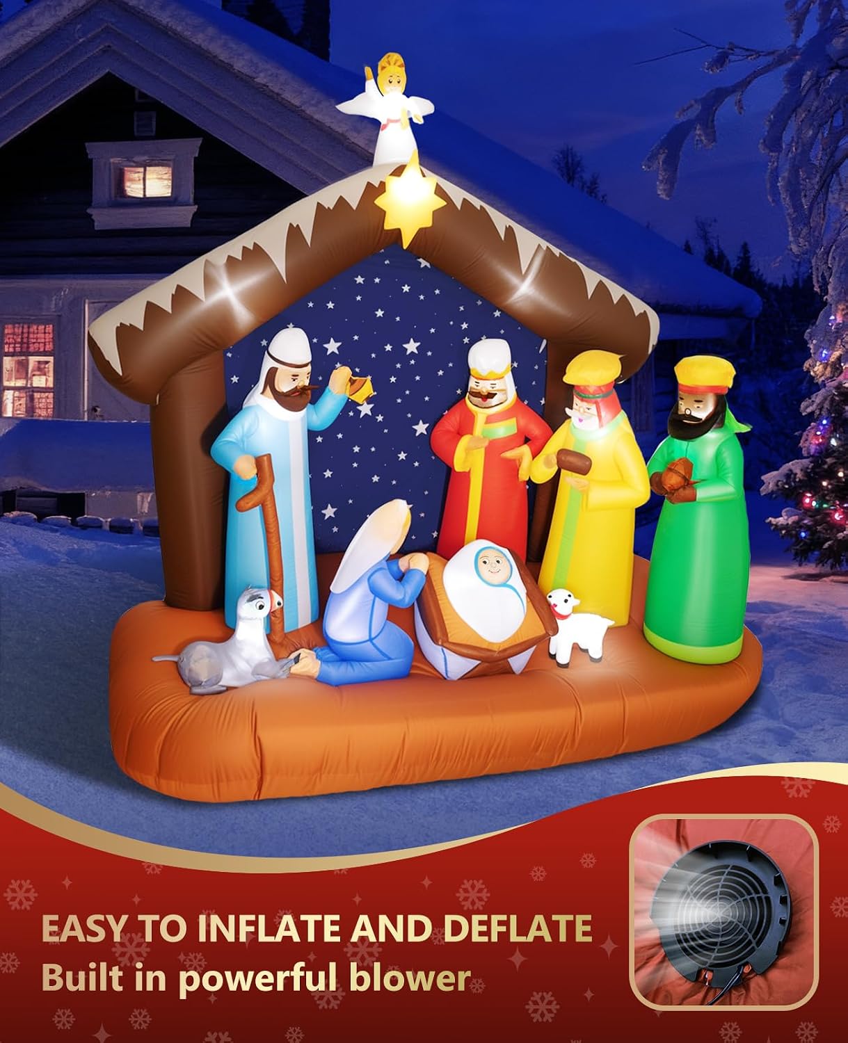 Christmas Inflatable Nativity Scene Outdoor - Christmas Inflatables Outdoor Blow Up Yard Decorations Jesus Nativity Sets with Built-in LED Lights for Garden Yard Lawn Xmas Decor, 7 x 7FT