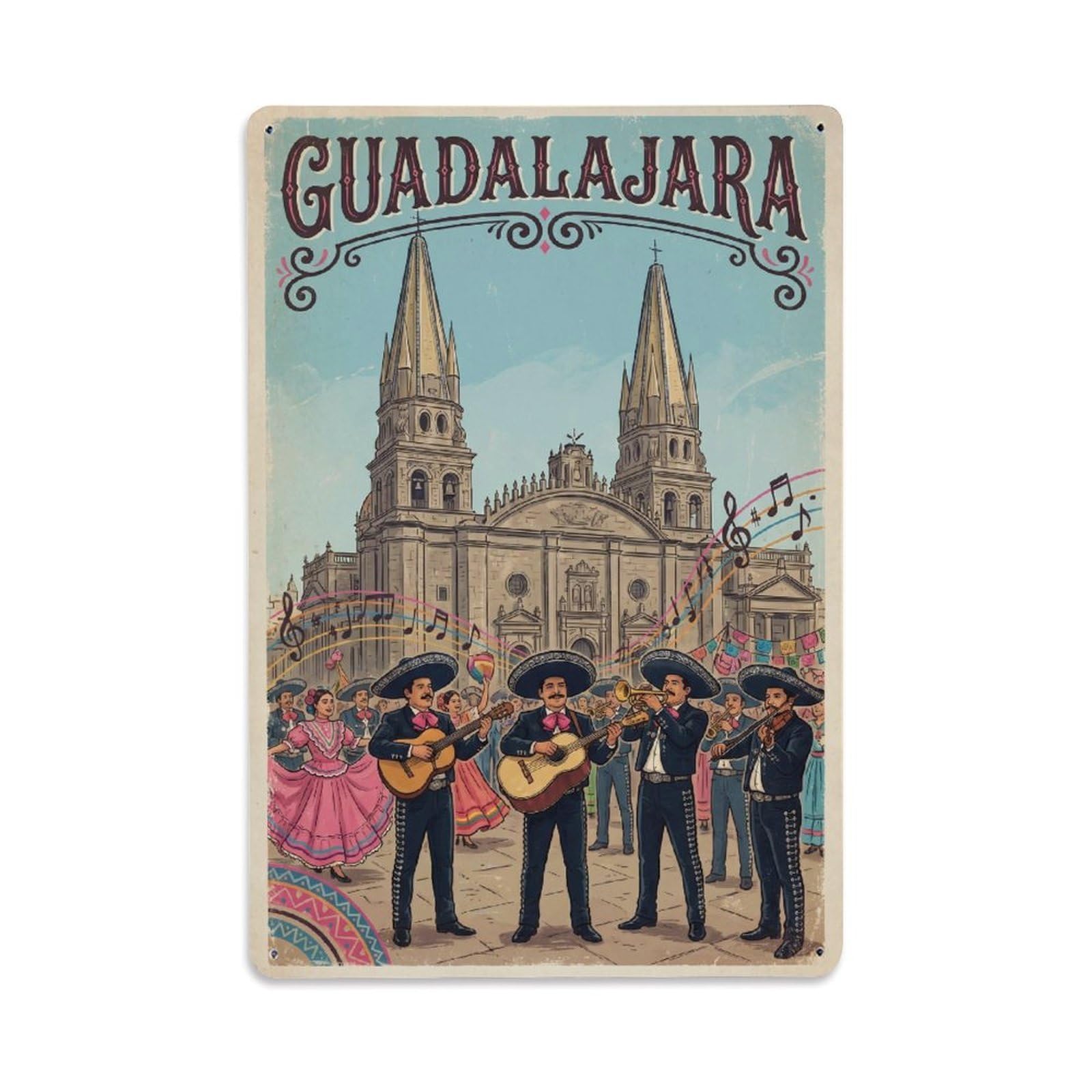 Huiyhb 8X12inch(20X30cm) Mexico Guadalajara Vintage Travel Metal Tin Sign
