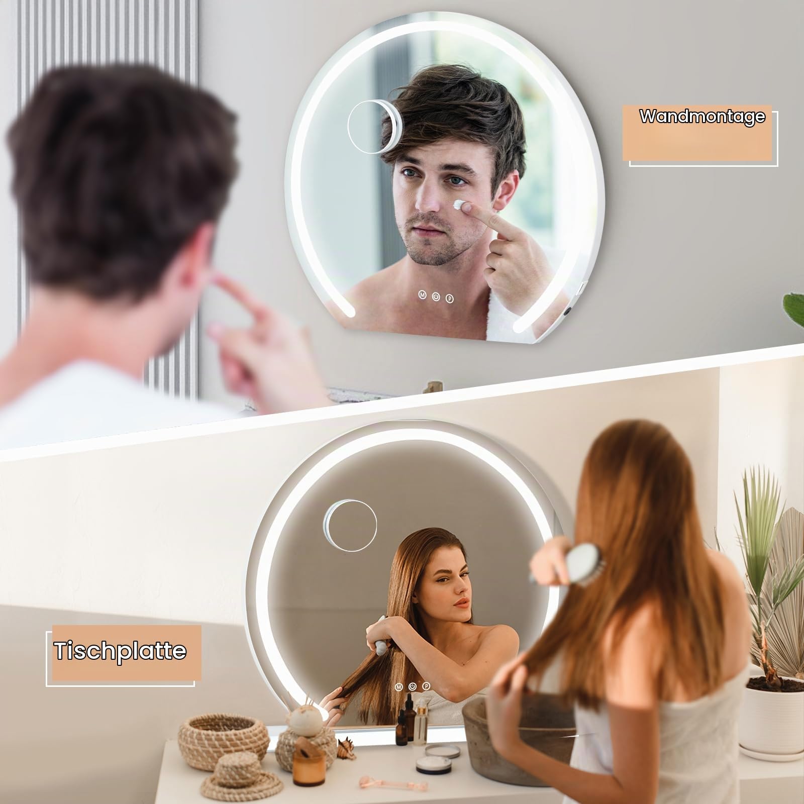 YU YUSING Hollywood Schminkspiegel mit Beleuchtung, 60 X 58cm Spiegel Dimmbar mit 3 Farbtemperaturen, Groß Kosmetikspiegel Vanity Spiegel Tischspiegel mit Touchscreen USB Für Makeup 10X Vergrößerung