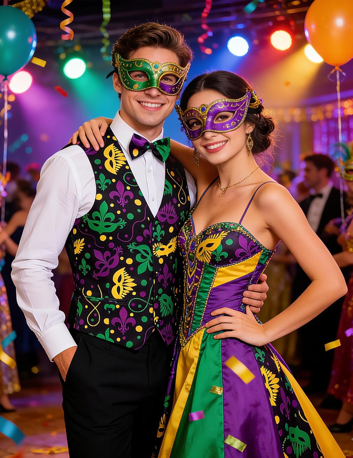 Roseelf Mens Holiday Waistcoat V-Neck Suit Vest with Bowtie - Image 5