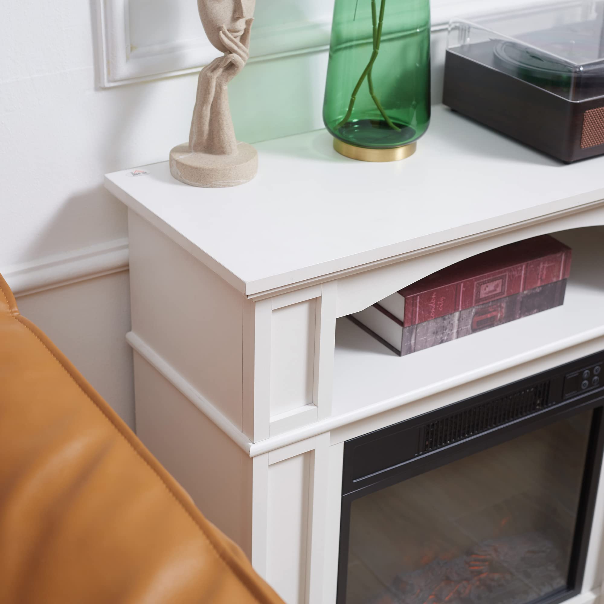 HOMCOM Cheminée électrique Effet Flammes LED luminosité réglable avec télécommande - 1800 W - 80,5 x 32,3 x 80,5 cm Blanc