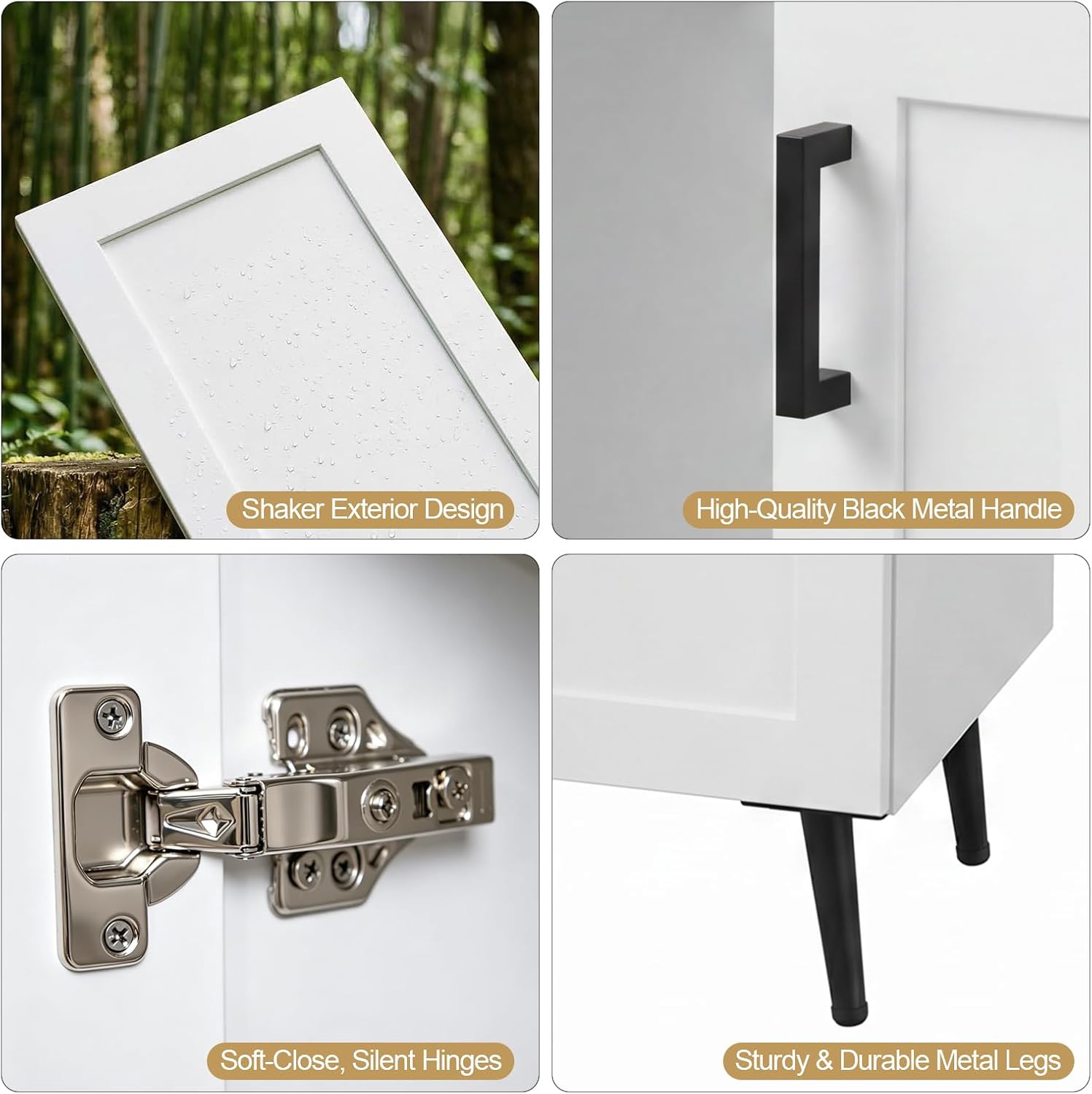 24 Inch Bathroom Vanity with Sink, Modern Wooden Freestanding Bathroom Storage Cabinet with 2 Doors and 1 Drawer, Metal Legs, Painted Surface, White