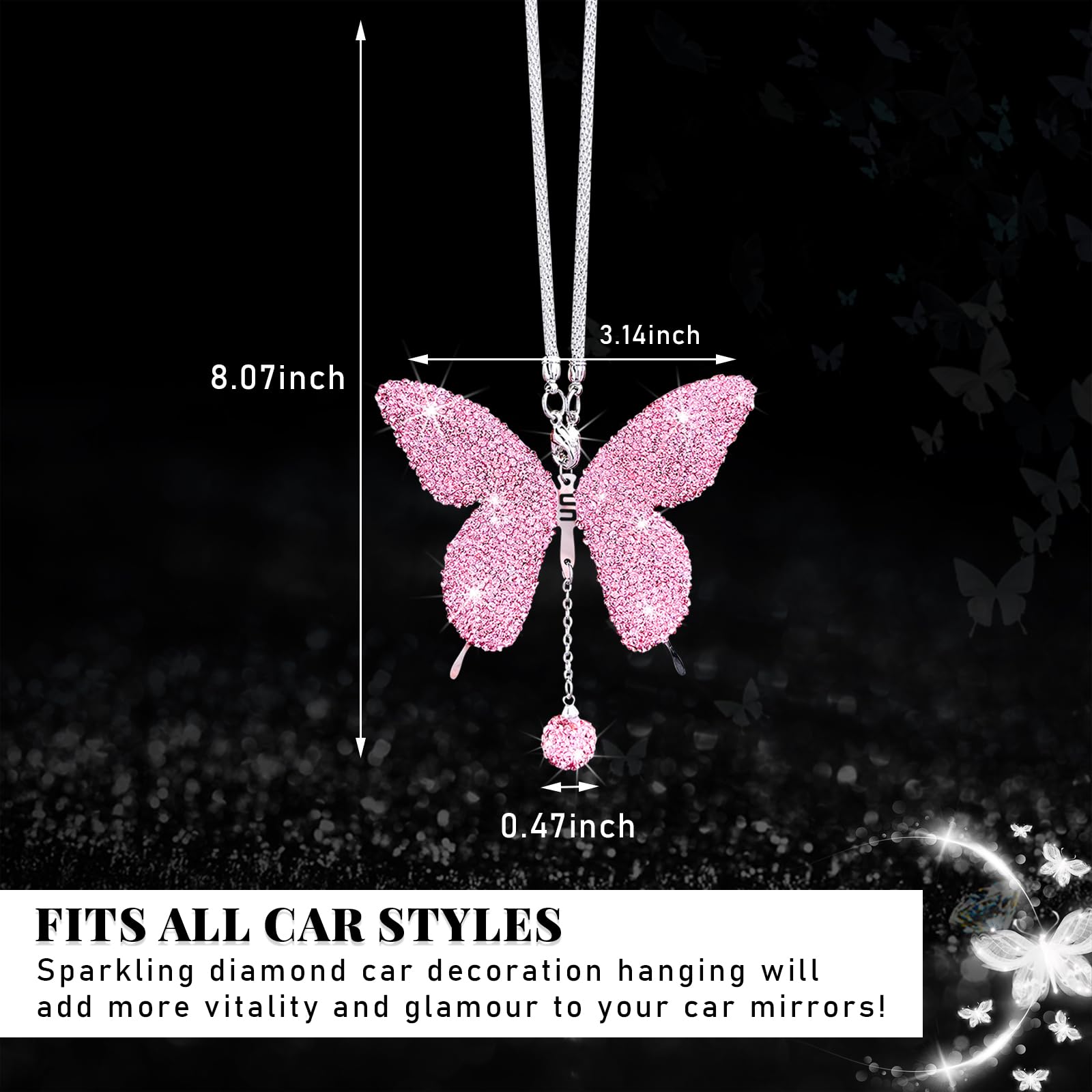 Ciondolo Per Specchietto Retrovisore Auto A Forma Di Farfalla Con Strass - Decorazione Interni Auto Donna