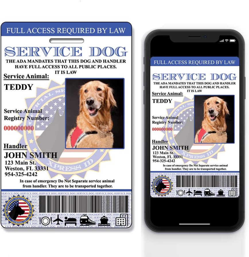 XpressID Holographic Custom Service Dog ID Card with Photo - Registeration to Service Animal Registry Plus Digital ID for Mobile Devices - QR Code & ADA Ready
