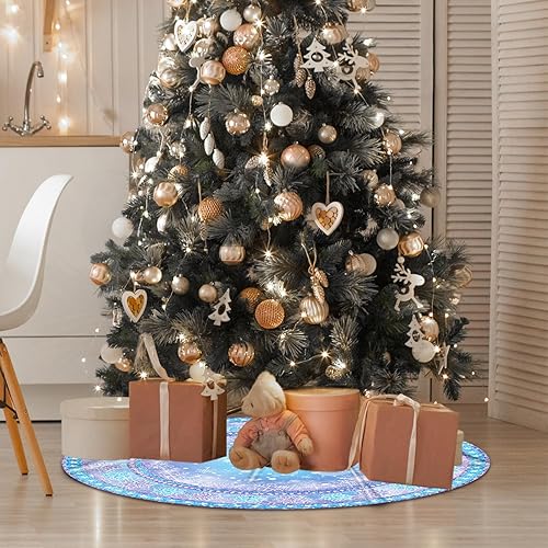 Miniatura 6 de Falda de árbol de Navidad de 48 pulgadas, diseño de copo de nieve azul y blanco, faldas de árbol grandes para fiesta de Navidad, falda de árbol para