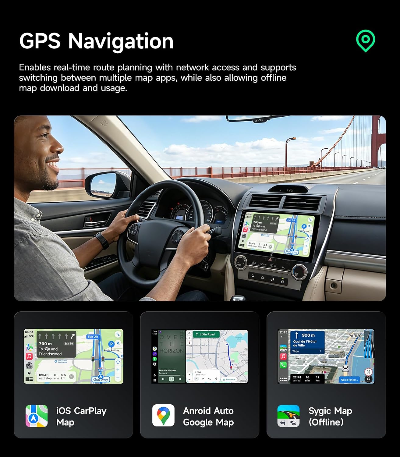 Car Stereo Radio for Toyota Camry 2012-2014, Wireless CarPlay Android Auto | 10.2-inch IPS HD touchscreen, 64G storage, 5G WiFi GPS, Bluetooth FM AM SWC, plug-and-play, 1080P backup camera