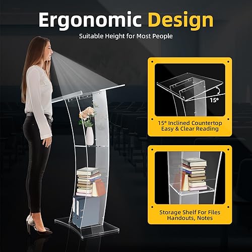 Miniatura 4 de Soporte de podio transparente, atril de acrílico para iglesias profesionales, atril de podio de presentación portátil para oficinas y aulas,
