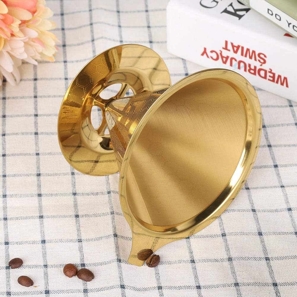 Pour Over Coffee Filter, Gold Honeycombed Stainless Steel Reusable Pour-Over Coffee Filter Coffee Dripper Paperless, Gold