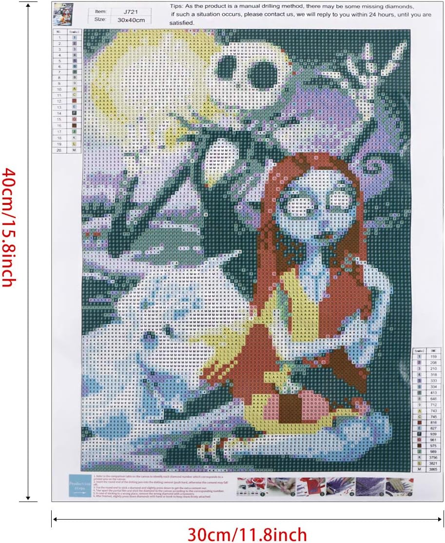 BENBO Full Drill 5D Diamond Embroidery Kit, Jack Halloween Skull DIY Diamond Paint by Numbers Diamond Embroidery Painting Kit Cross Stitch Rhinestone Arts Craft for Home Decor, 15.8x11.8In