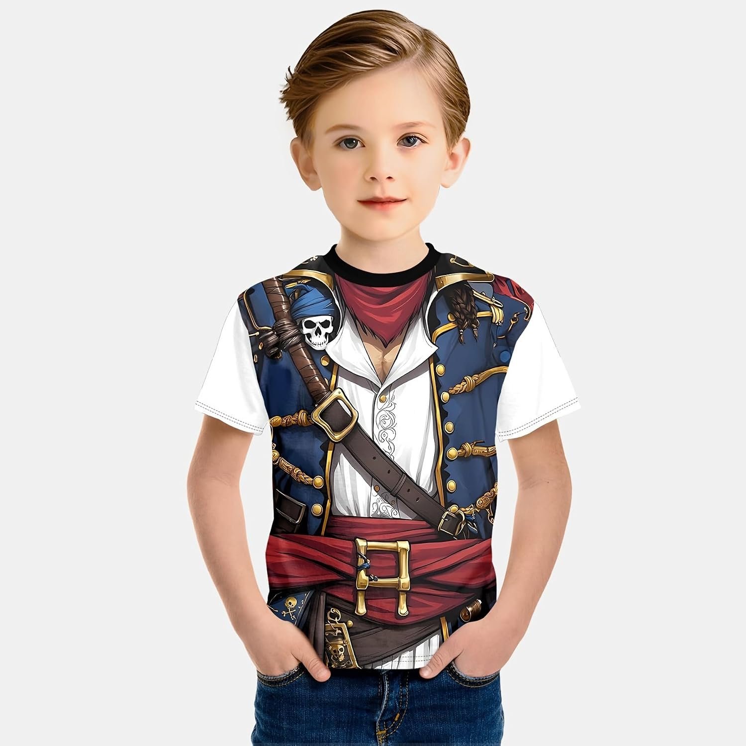 Kid Captain Pirate T-Shirt Costume for Boys Halloween Cosplay