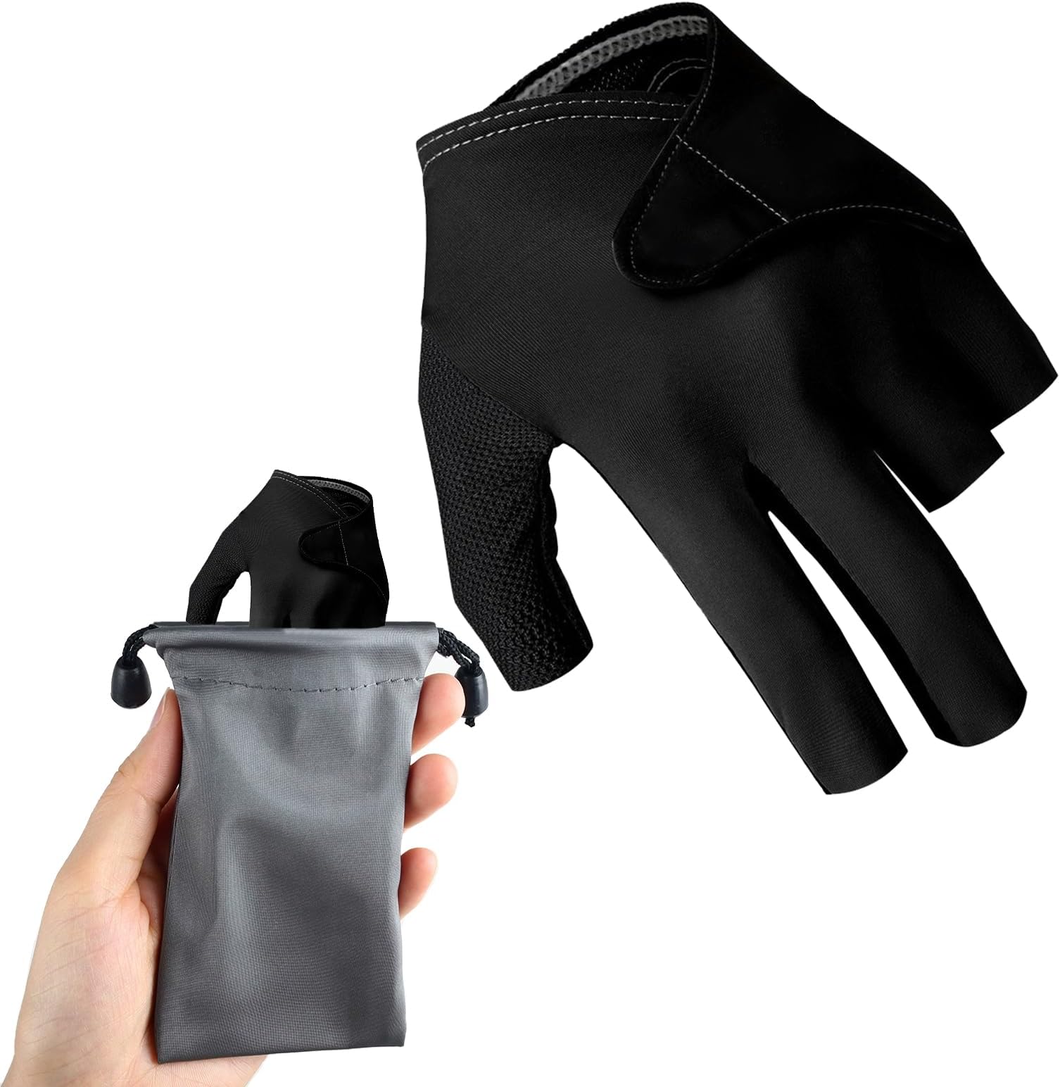 Billiards Glove,Snooker Cue Sports Gloves Anti-Slip Design, Quick-Dry Breathable Billiard Pool Gloves, 3 Finger Billiard Gloves Classic Size for Men and Women (Deep Space Black)