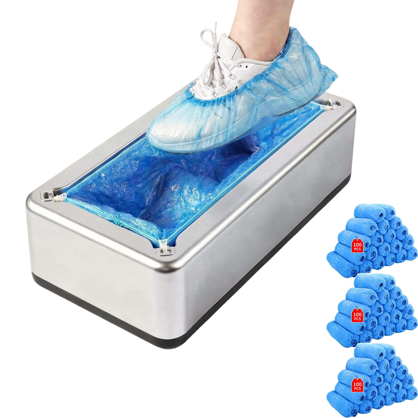 Couvre-chaussures automatique pour chaussures, machine à enfiler automatique avec 300 couvre-chaussures jetables pour la maison, le bureau, le bureau, l'hôtel, l'usine