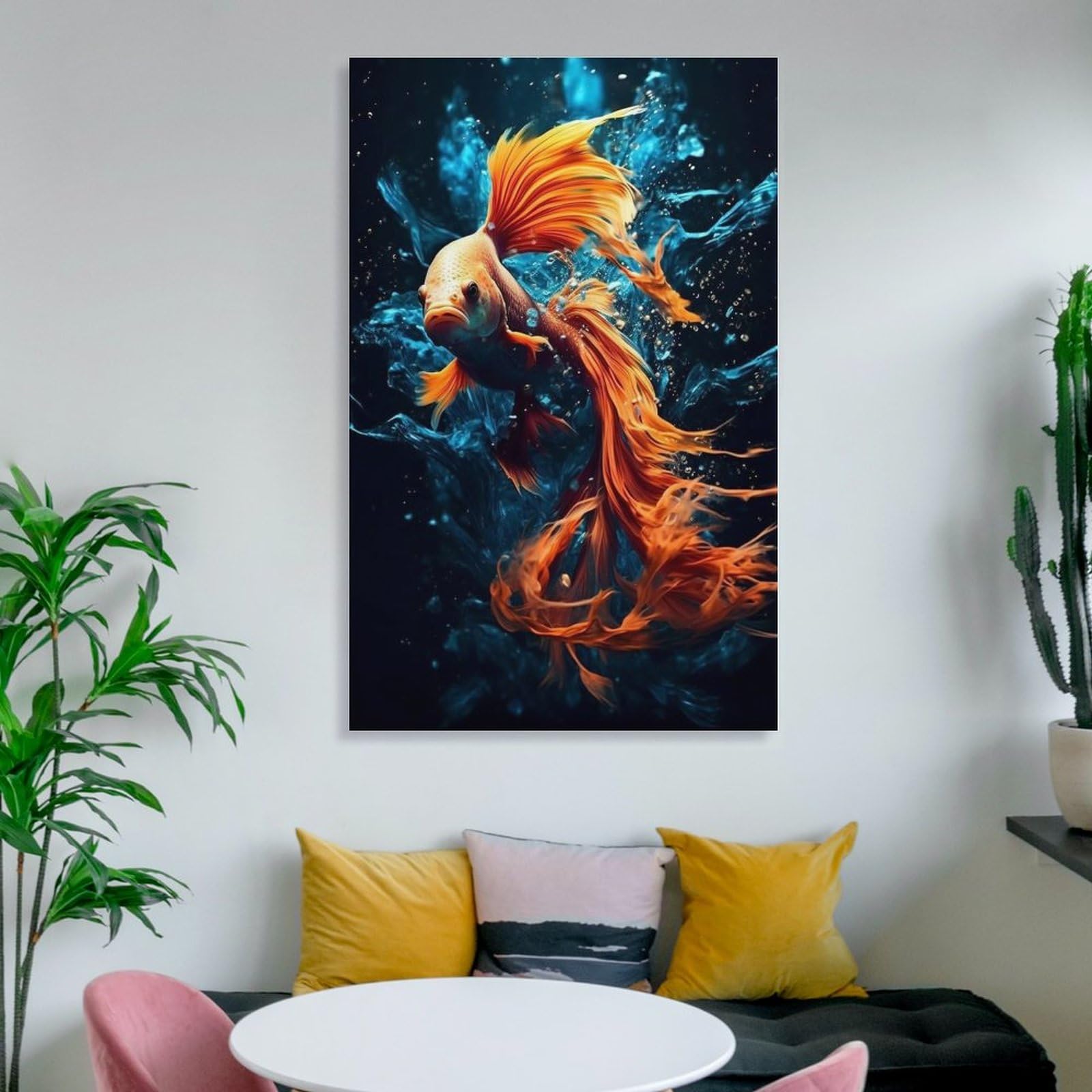 Amazon.co.jp: 絵画 水の中を泳ぐ怒っているベタの魚インテリア 絵画