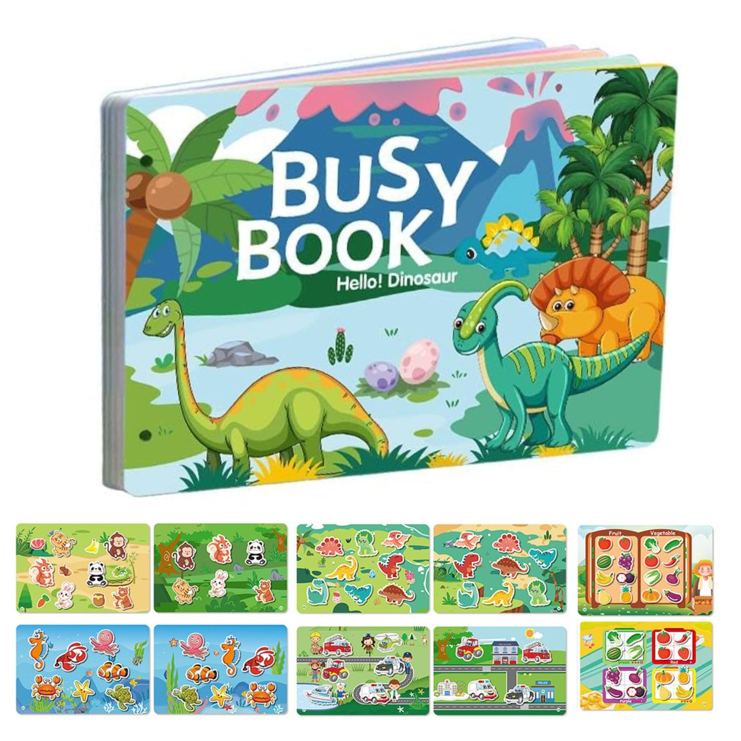 BendJoy® Dinosaur Busy Binder Book for Toddlers 1-3 | Interactive Learning Busy Book, Mess-Free Quiet Play Mess-Free & Reusable | Montessori & Cognitive Skills | Portable Travel Toy