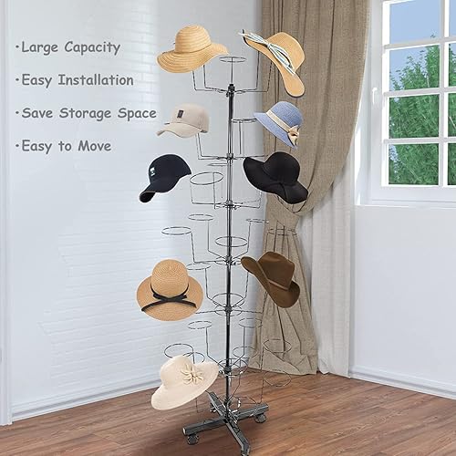 Miniatura 7 de TFCFL Soporte moderno para sombreros de 7 niveles, gran estante de exhibición independiente para sombreros, soporte de exhibición giratorio para