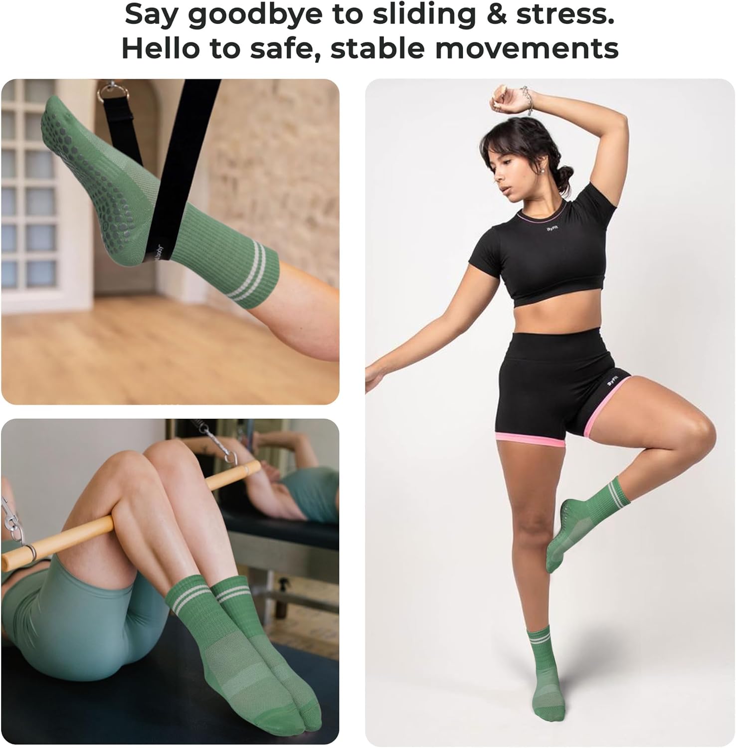 Pilates, Yoga Socks with Non Slip Grips for Women, Crew Grip Sock for Barre Shoes, Pilates Outfit Pack of 4 - Image 6