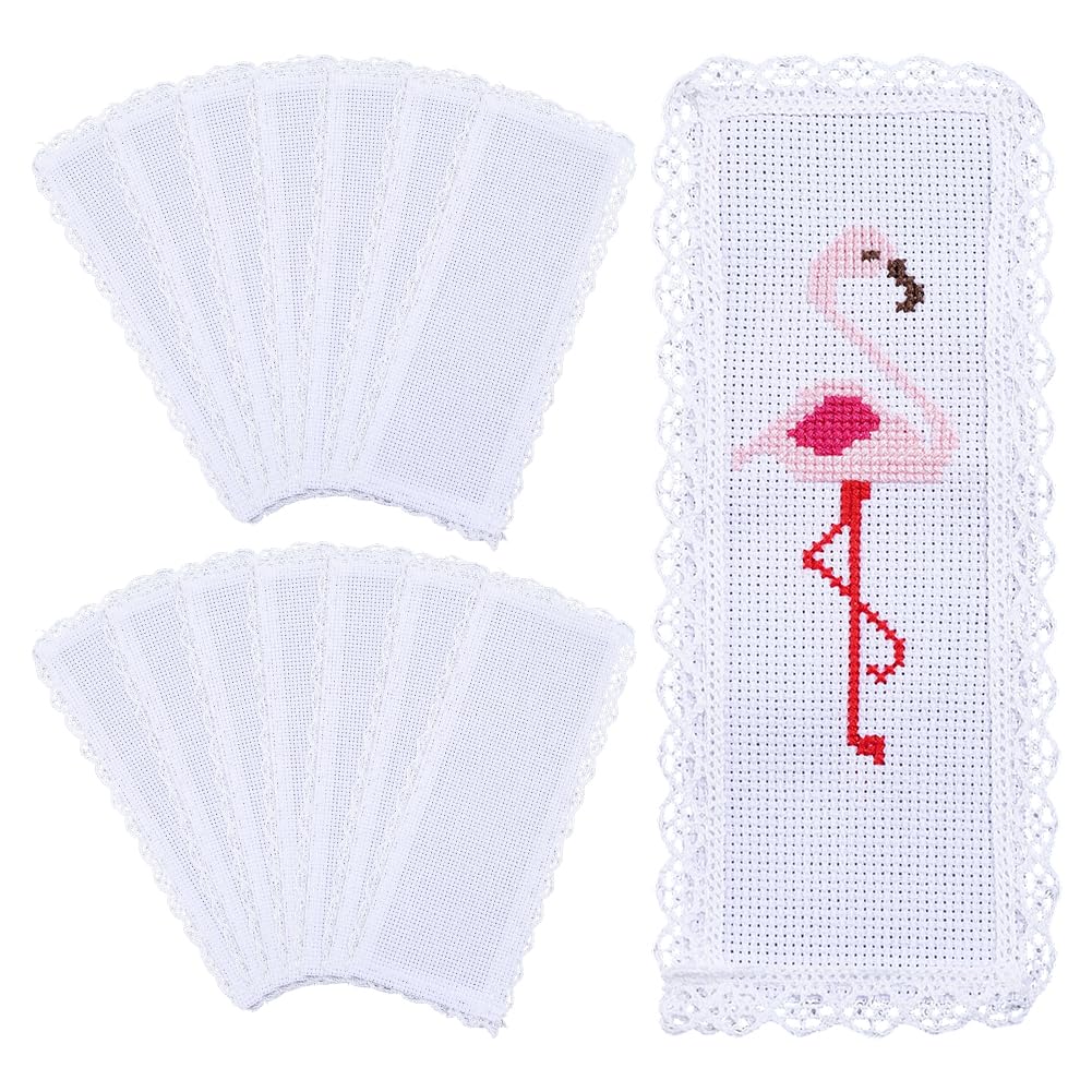 BENECREAT 15Pcs White Cross Stitch Bookmarks, 20.4x8.6cm/8x3.4 Inch Blank Cotton Embroidery Bookmarks with Lace Edge for Needlework, DIY Art Crafts, Sewing Projects โ image 1
