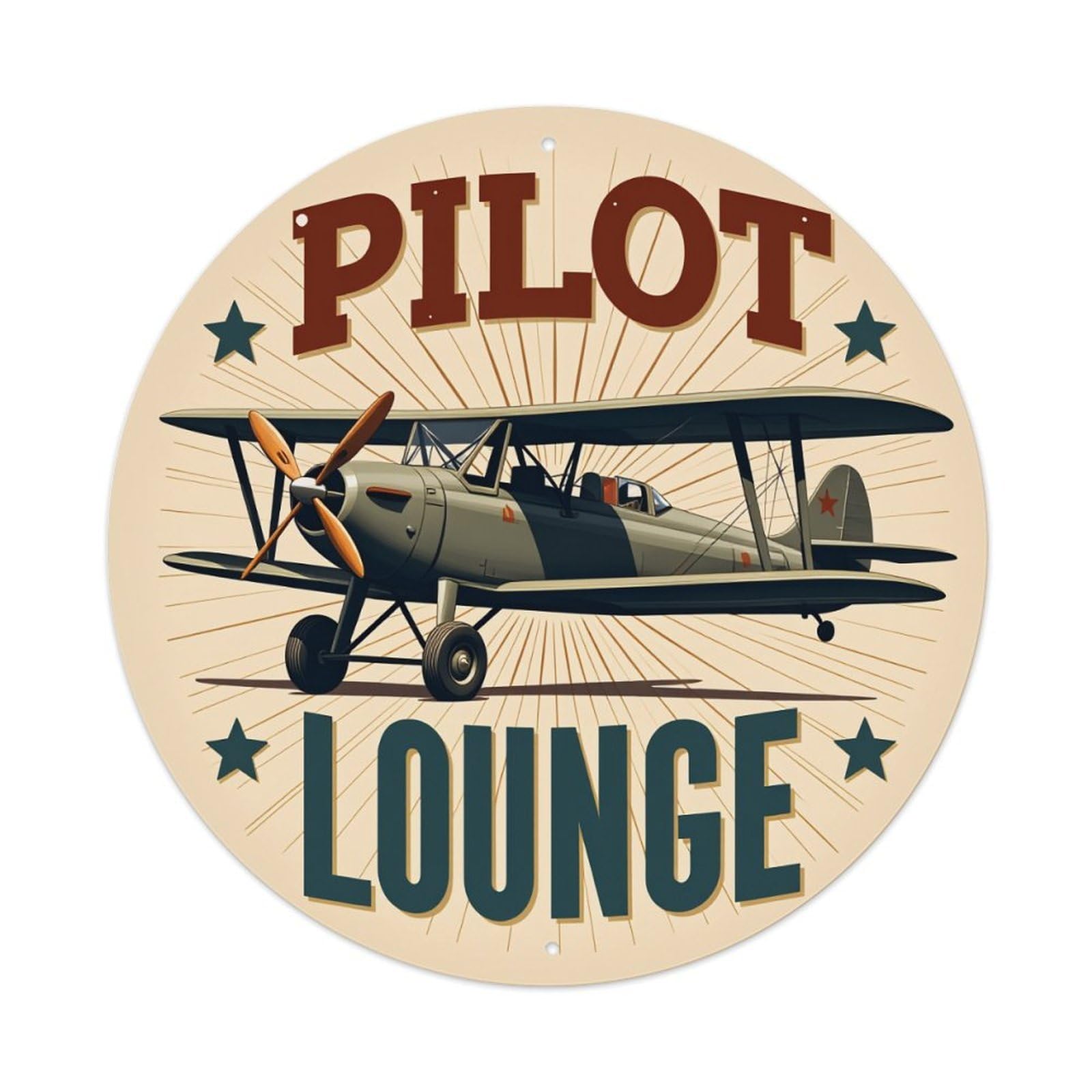 Pilot Lounge Vintage Airplane Design Round Tin Sign Retro Metal Sign for Cafe Bar Pub Home Game Room Gym Club Wall Decoration Vintage Metal Poster 8x8 Inch
