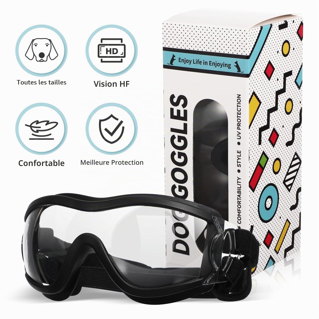 balacoo Lunettes de soleil pour chien : lunettes de soleil avec élastique réglable, imperméables, coupe-vent, pour chiens moyens/grands