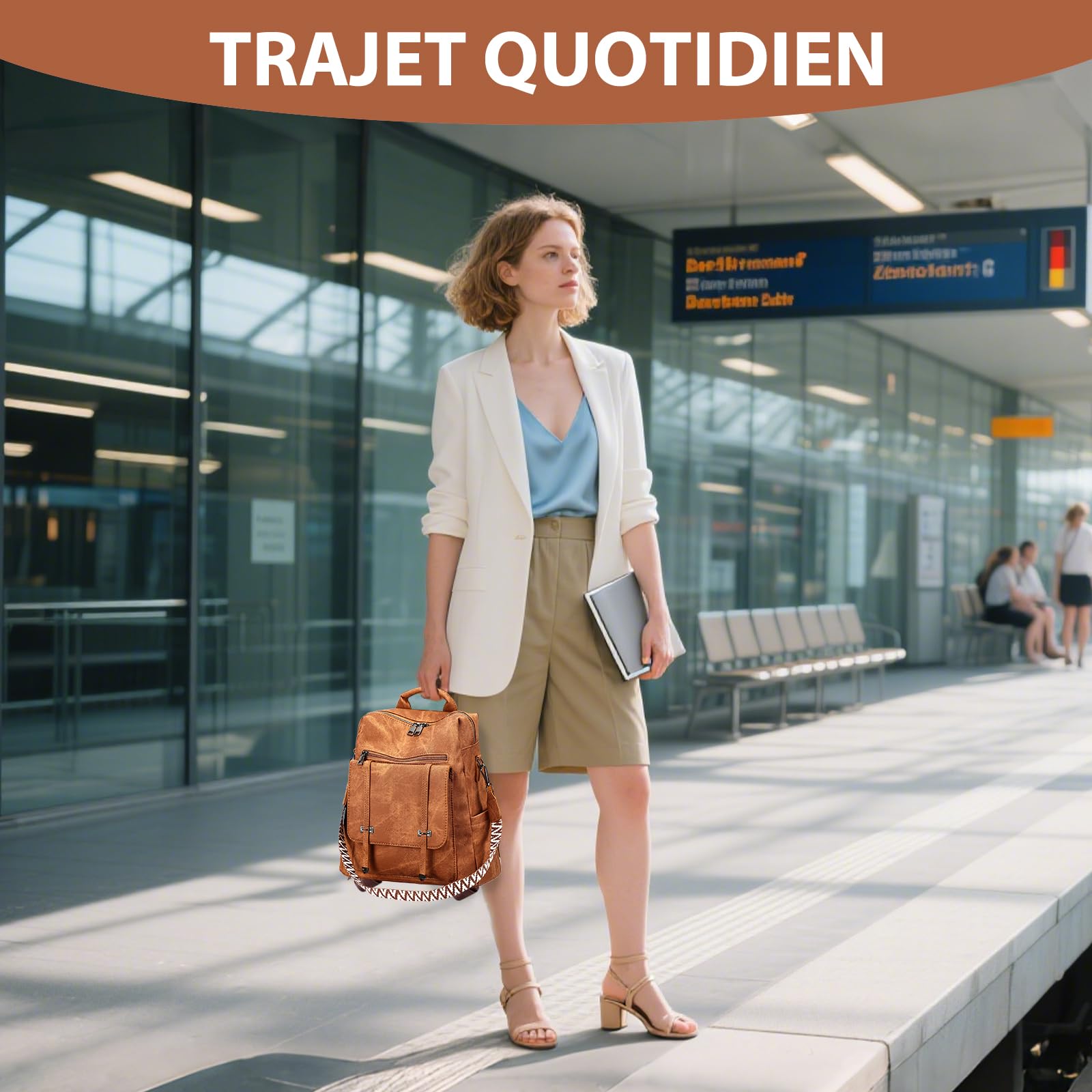 Leathario Sac a Dos Antivol Femme en Cuir Vegan, Sacs à Main Portés Dos Imperméable Elegant Leger, Backpack pour Voyage L'école Travail Université Collège Shopping