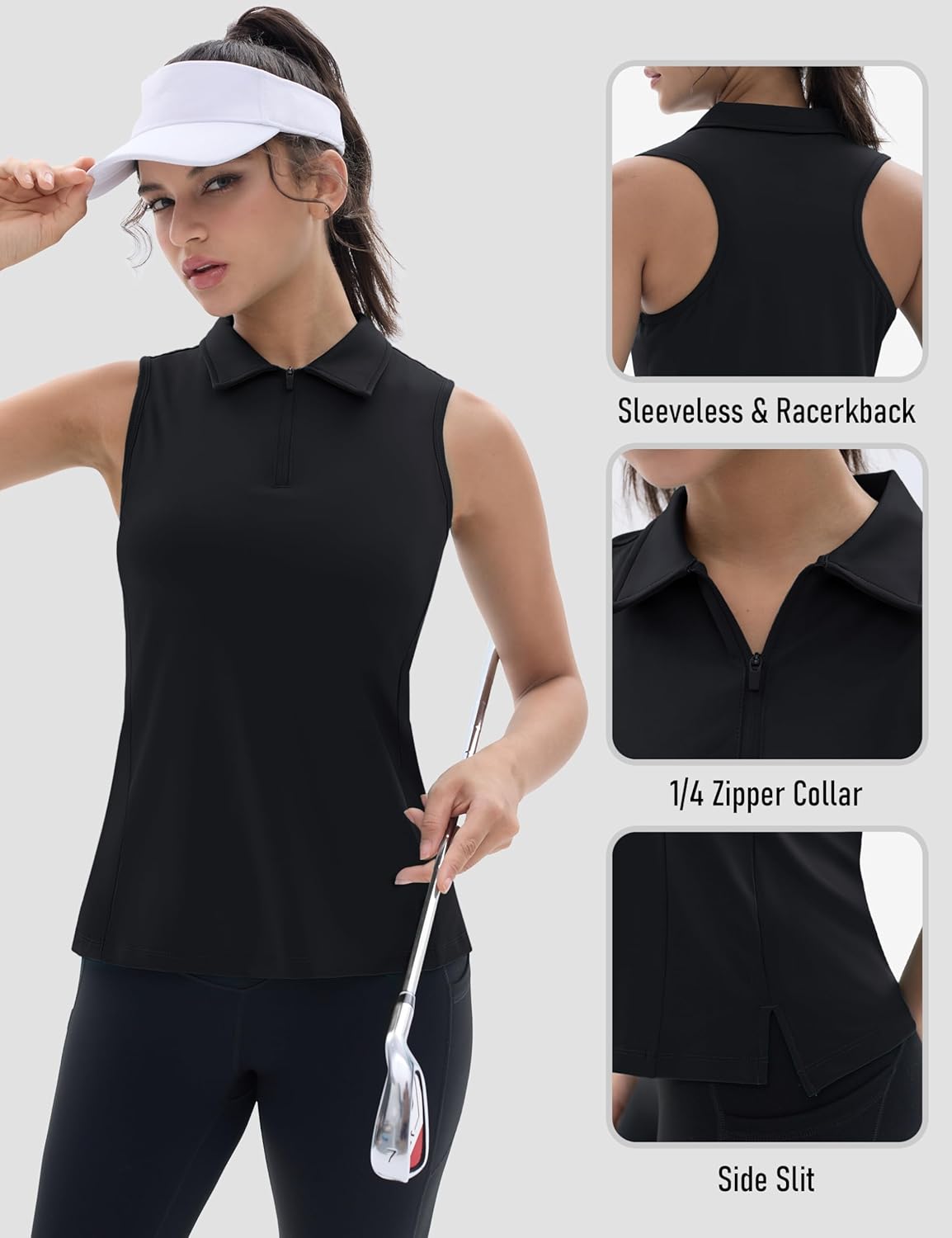 TACVASEN Womens Golf Shirts Sleeveless Racerback Polo Shirt UPF 50+ Zip Up Moisture Wicking Workout Tennis Athletic Tank Tops - Image 5