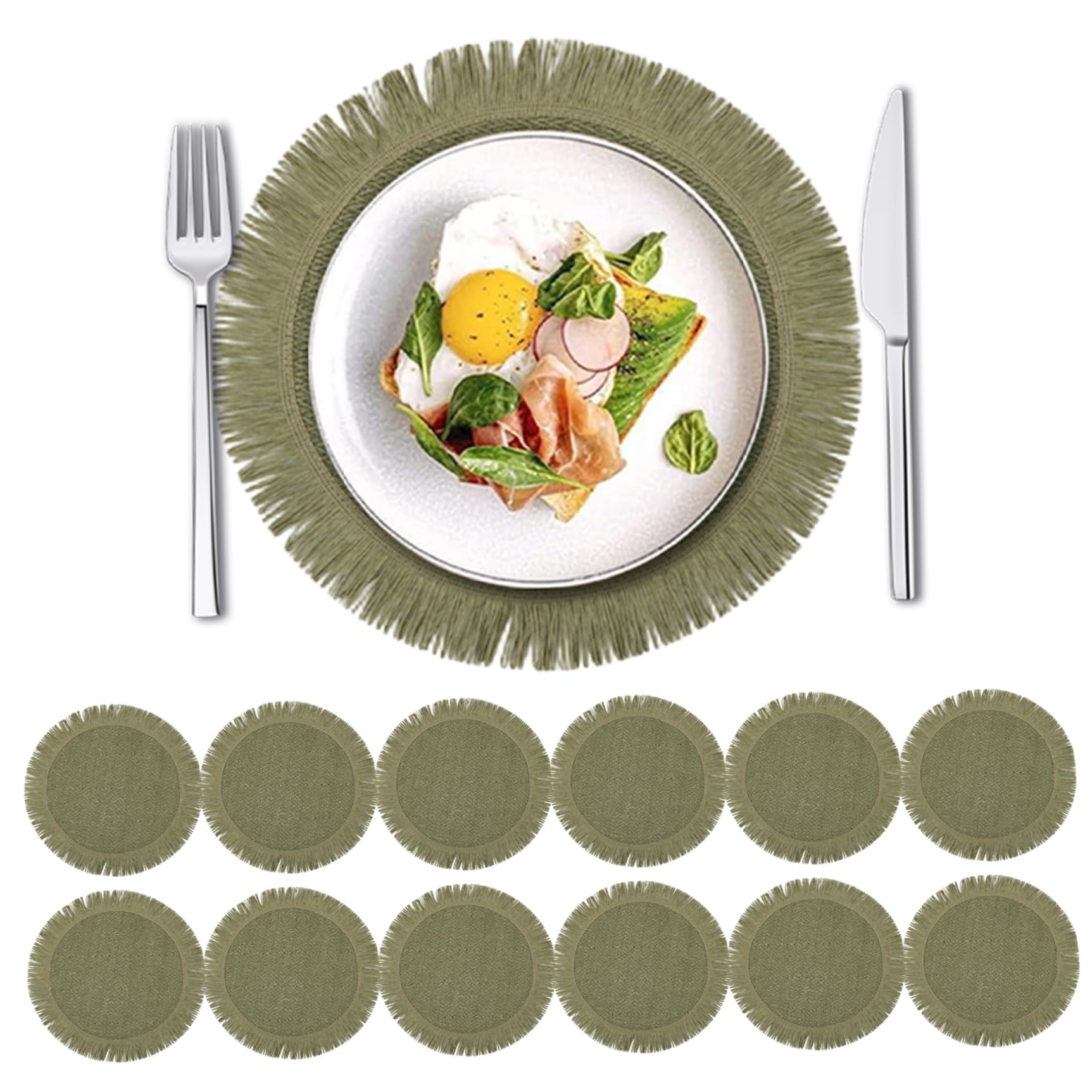 Garrrdenfurni Placemats Set of 12 15 Inch Round Placemats with Tassel Washable Rustic Place Mats for Home Dinning Room Restaurant