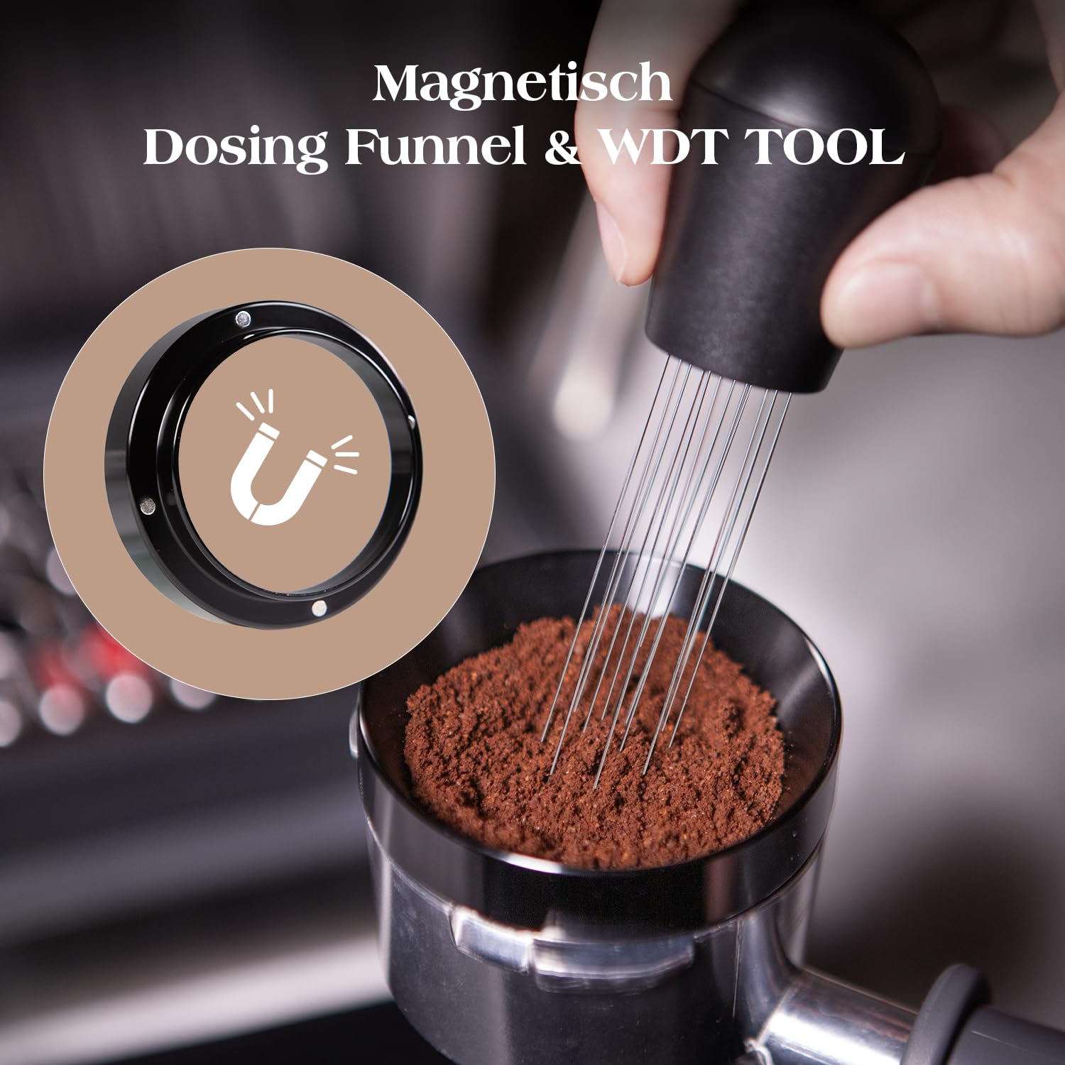 7-teiliges Espresso Zubehör Set 51 mm, Tamper, Kaffee Distributor, WDT Tool, Dosiertrichter und Puck Screen, kompatibel mit De’Longhi 51 mm Espressomaschinen und Siebträgern