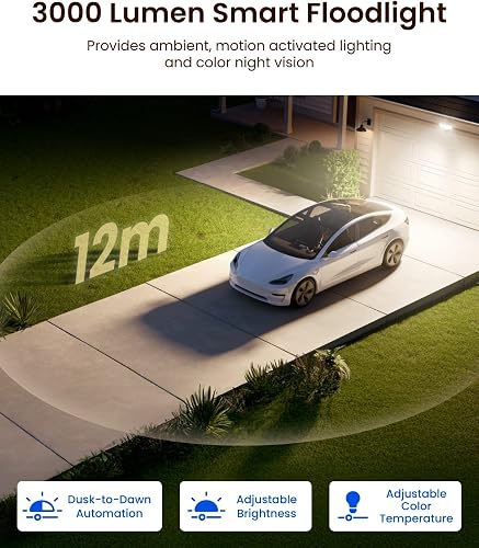 Reolink TrackFlex Floodlight WiFi, 4K PTZ Camera Outdoor, 360° Auto-Tracking Zoom, 270° PIR Detection, 3000 Lumens, Floodlight Camera Wi-Fi 6 with Local AI Video Search, 24/7 Recording, Hardwired - 4