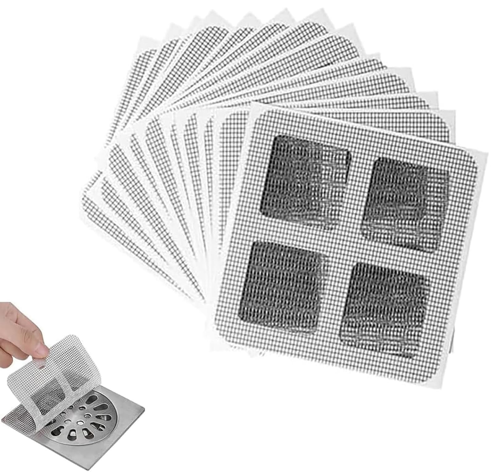 Disposable Hair Drain Stickers,Hair Catcher Bathroom Shower Drain Protector,Disposable Shower Drain Cover Mesh Cover Floor Drain Sticker for Kitchen Bathroom Tub. (10Pcs)