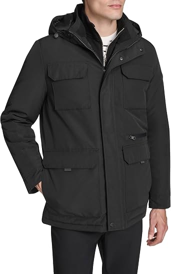 Kenneth Cole New York Mens Oxford Poly Patch Pocket Parka Jacket
