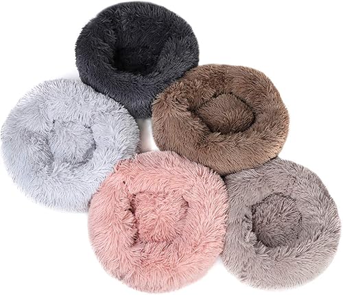 Miniatura 9 de Otoez - Cama redonda de felpa con forma de dona para mascotas, cálida, suave, cojín para perro, gato, cama calmante con base antideslizante (15
