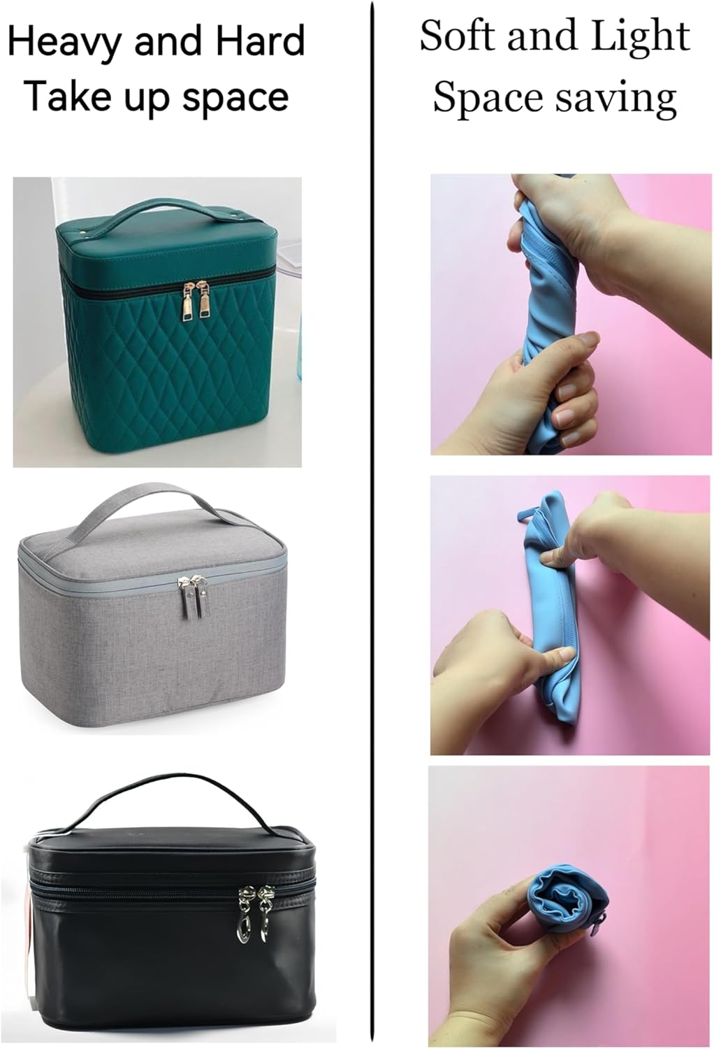 Foldable Silicone Makeup Bag Large Capacity and Lightweight Toiletry Bag for Travel Waterproof Cosmetic Bag with Zipper for Women Girls (blue) - Image 3