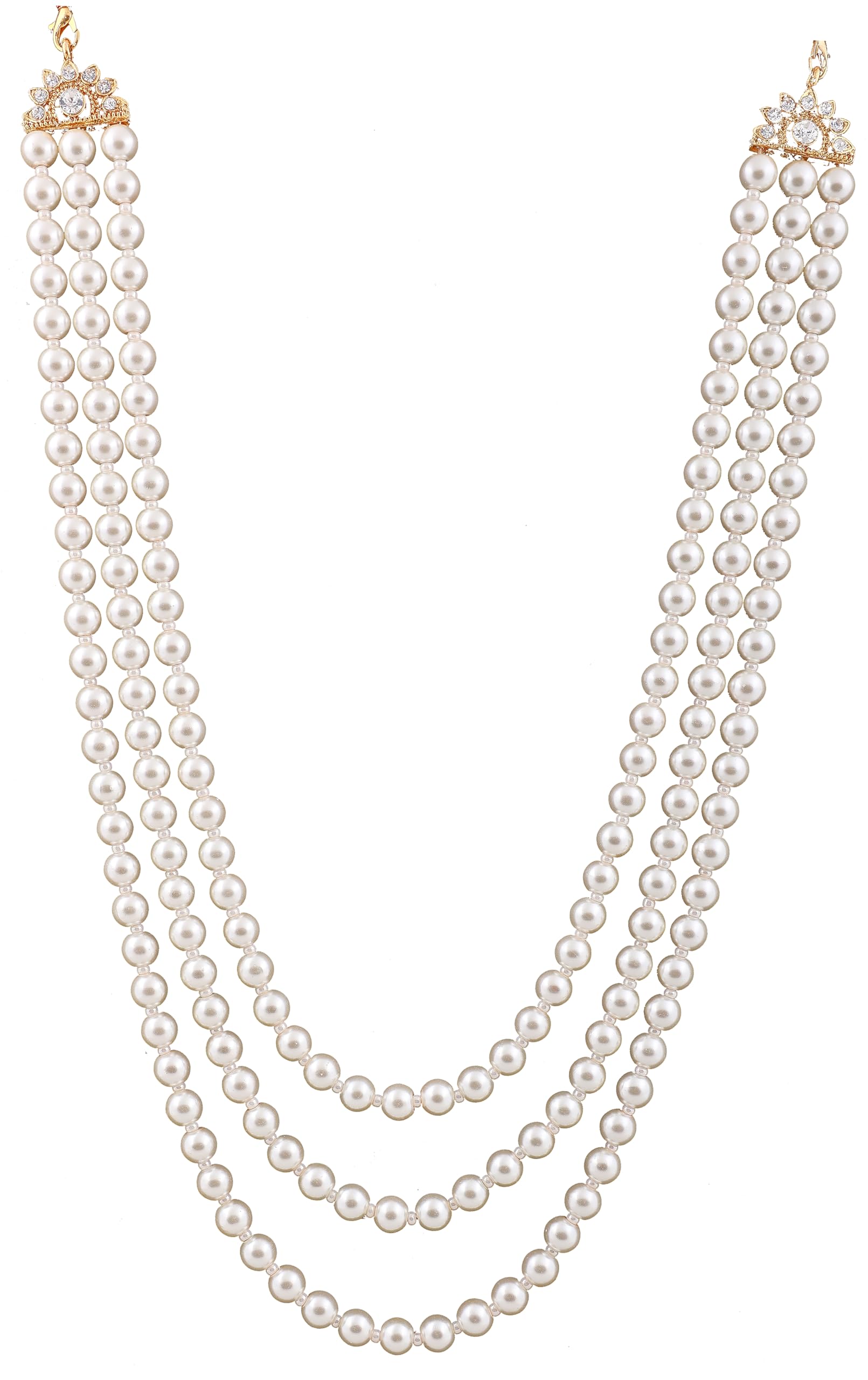 Three line Pearl Base Metal and Dulha Moti Mala set Haar Necklace for Men's sherwani