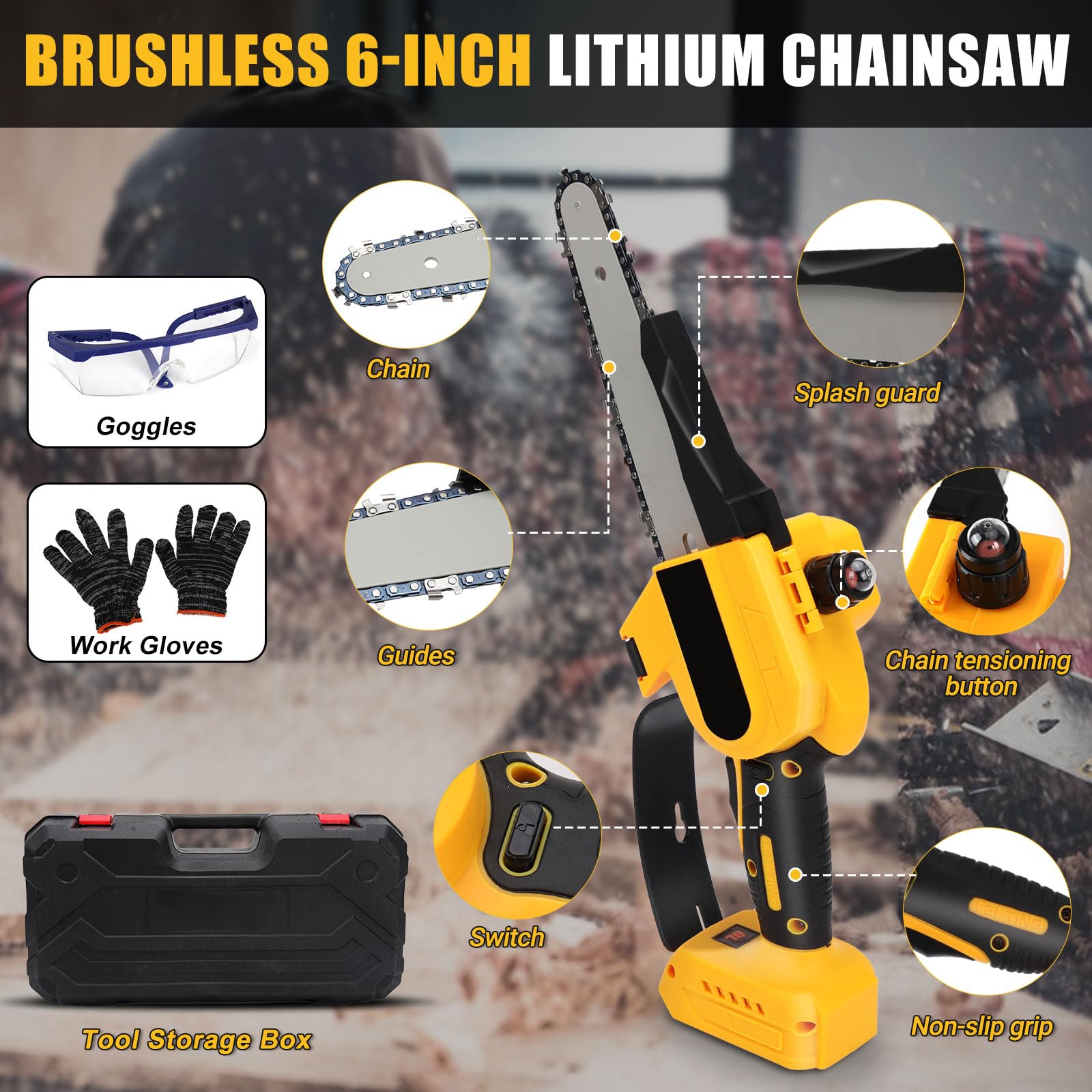 Motosega A Batteria 12 Pollici Compatibile Dewalt 18V/20V - Con Catena E Accessori Per Giardinaggio - Foto 8