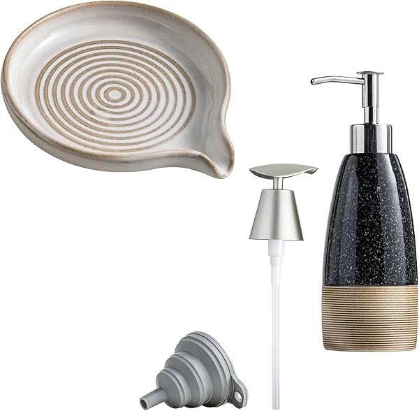 Soap Dish with Drain & 12 oz Dish Soap Dispenser with 2 Pumps