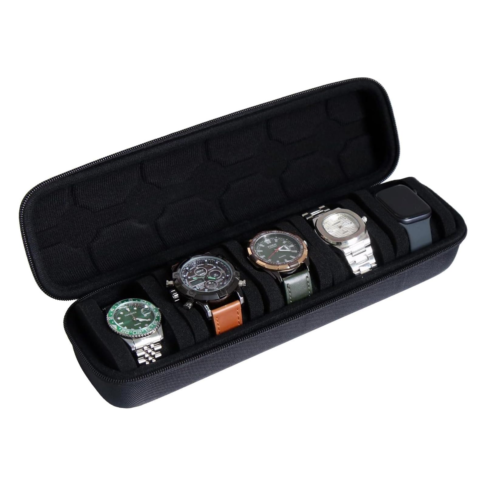 Durku 5 slot Hard watch travel case,Portable zipper storage organizer box with soft foam pillow to fit large and small watches,Watch Organizer for Men and Women (5 Slot)