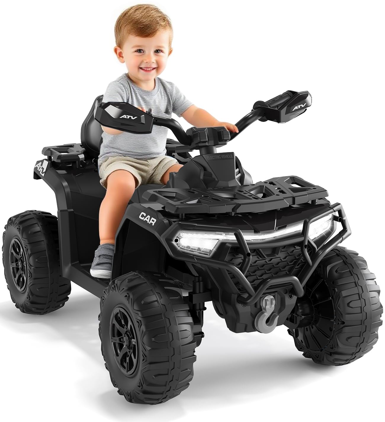12V Kids Ride on ATV with Parent Remote Control, Spring Suspension, LED Lights, Music, USB, Off-Road 4 Wheeler for Boys Girls