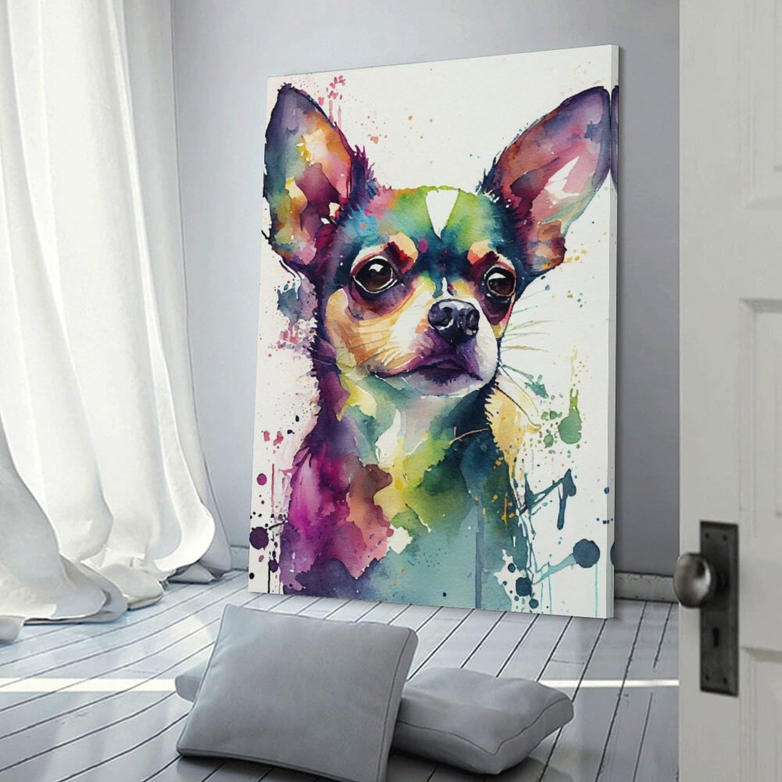 Poliuaws Boys Frame-Chihuahua Watercolor 1 Chihuahua Watercolor 1 Wall Pictures For Living Room Wall Art For Teenage Bedroom Picture Canvas 20X30inch(50X75cm)