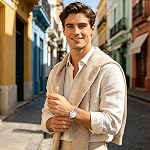 JewelryWe Mens Big Dial Easy Reader Round Quartz Watch Gold/Silver Tone Elastic Band Wristwatch