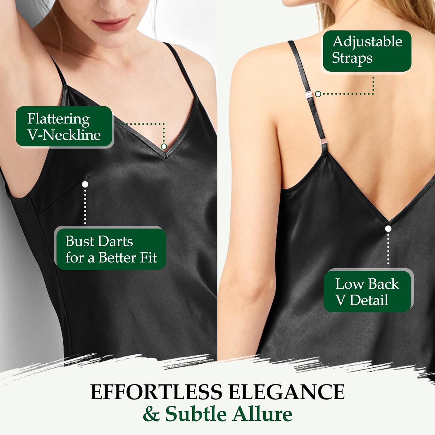 19 Momme Mulberry Silk Nightgown for Women,Sexy V-Neck Spaghetti Strap Chemise,Silk Short Slip Dress for Sleepwear - Image 4