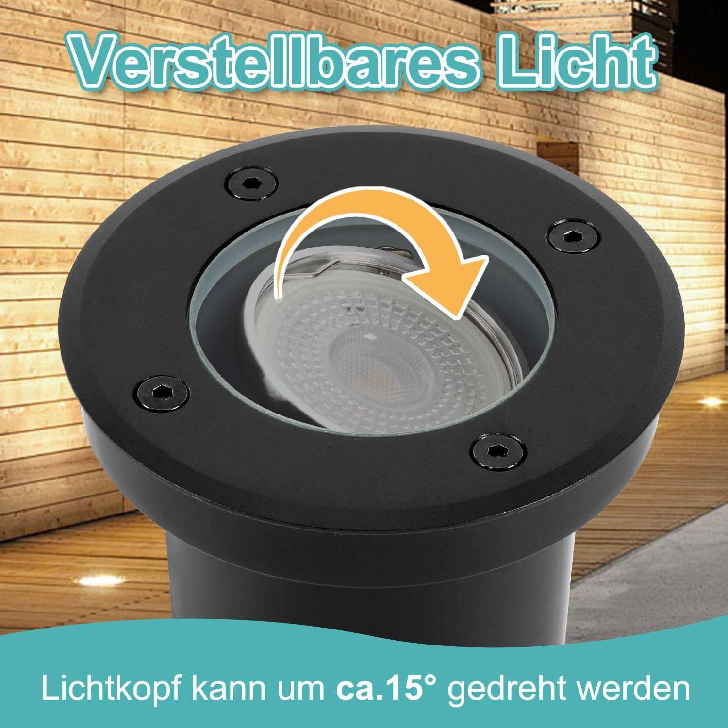 Bodeneinbaustrahler Außen 8er Set, Bodenstrahler schwenkbar | schwarze Bodenleuchten mit GU10 Fassung, IP67, 4000K Neutralweiß, wasserdicht für Gartenbeleuchtung und Gehwegbeleuchtung