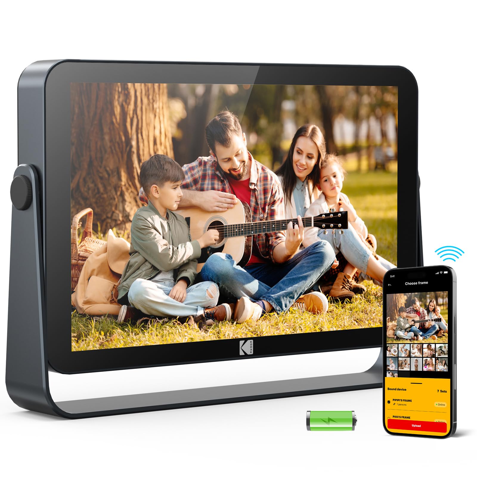 KODAK Marco de Fotos Digital WiFi de 10.1 Pulgadas con Batería de 4000mAh, Pantalla Táctil IPS G+G de 1920x1200, Compartir por WiFi, Memoria de 32 GB Integrada, Rotación Automática, Marco Metálico